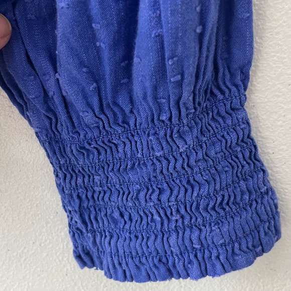 Talbots 2X Plus Blue Textured Smocked Blouse Cotton Viscose Coastal Swiss Dot - Picture 9 of 12